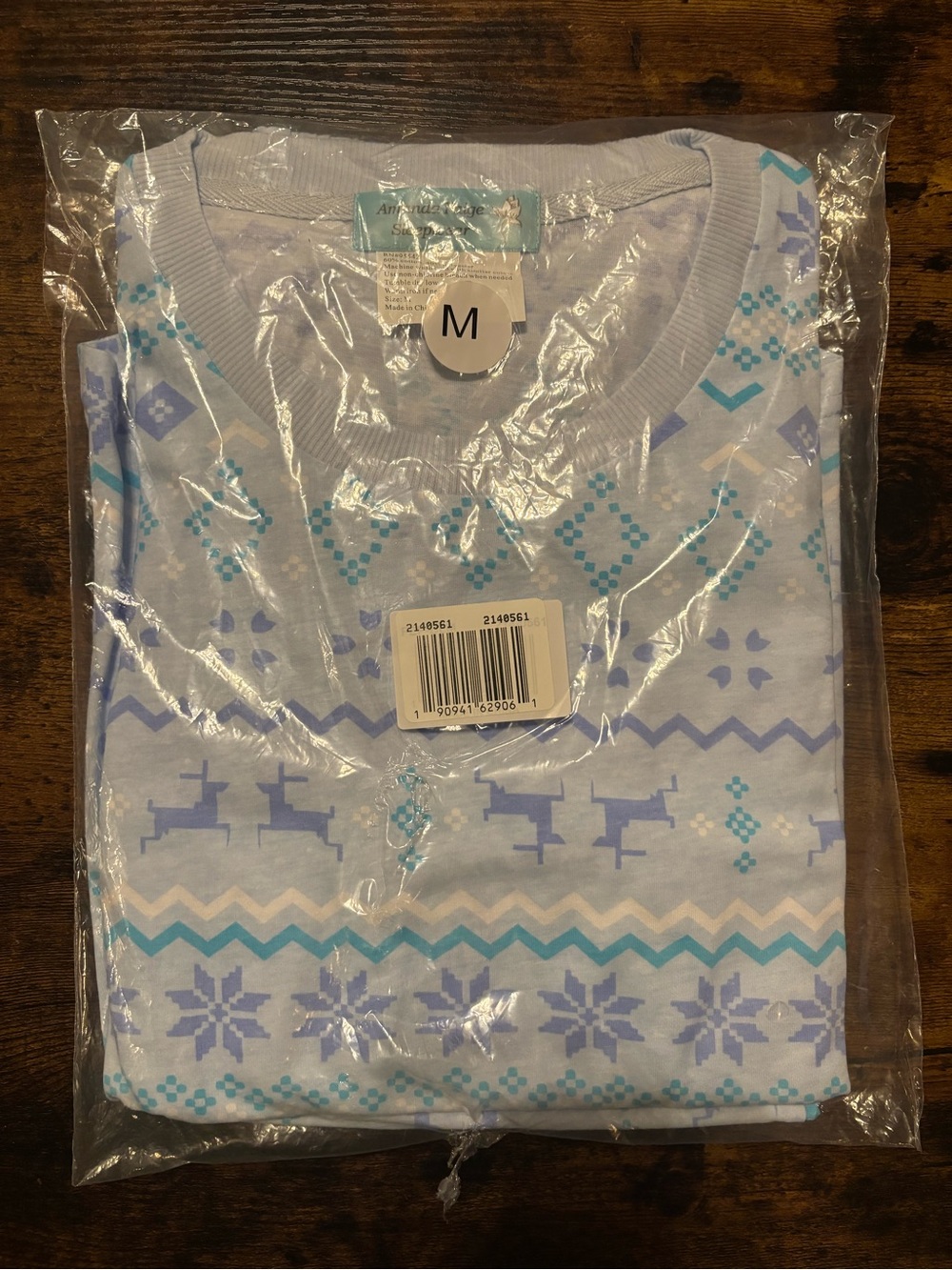 Women’s Light Blue Snowflake Print Pajama Top - M